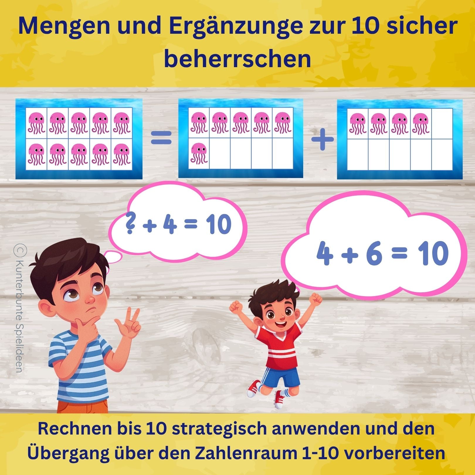 Zehnerfeld Lernkarten verliebte Zahlen bis 10 üben mit Ziffernkarten, Zahlenbeziehungen verstehen und Rechenstrategien aufbauen