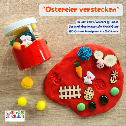 Knete mit Knetzubehör mit Osterthema Ostereier verstecken handgemachte vegane softknete 