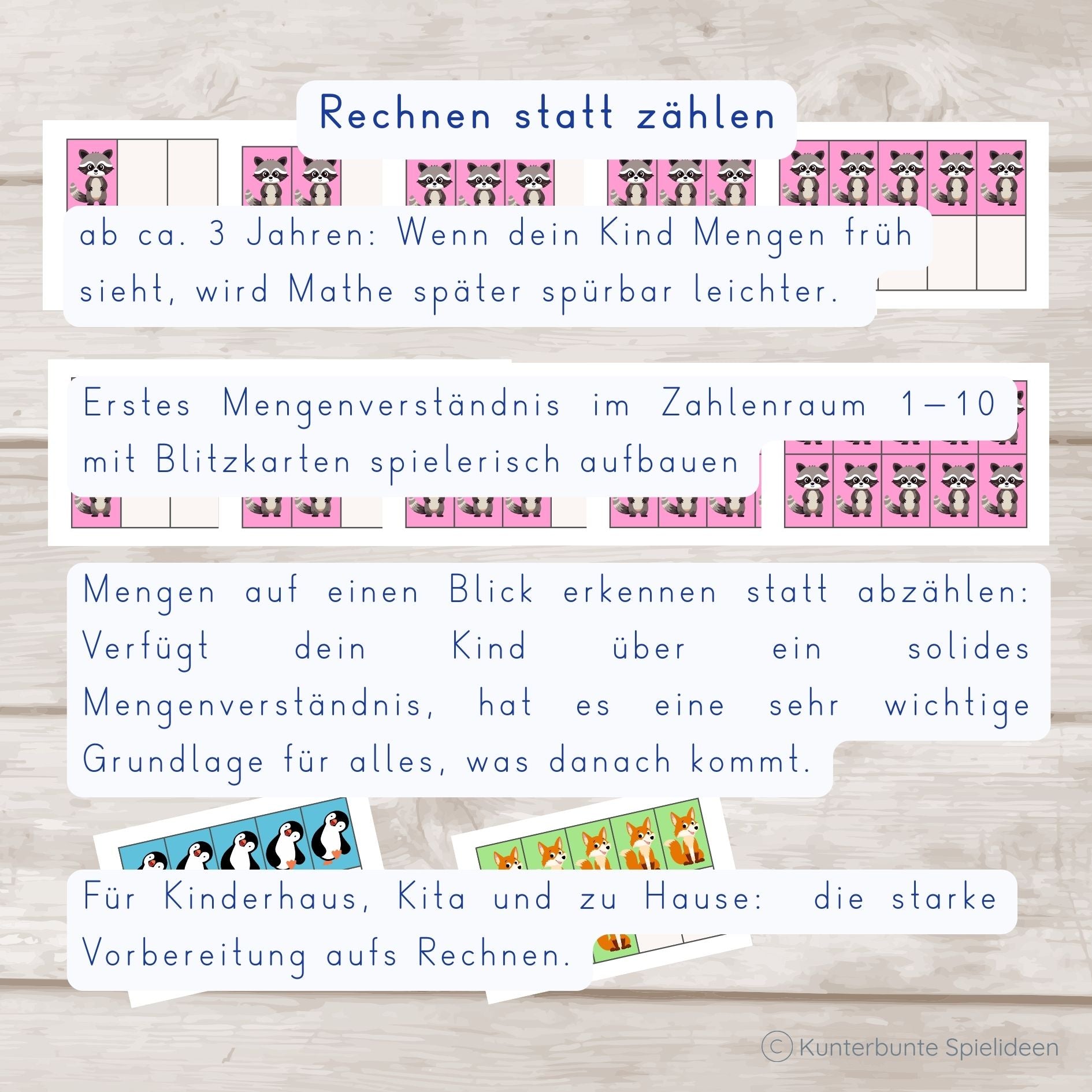 Rechnen statt zählen mit Zehnerfeld – Zahlzerlegung im Zehnerfeld 1–10 (2+3=5) als Lernkarten PDF zum Ausdrucken, Mengenverständnis 1. Klasse üben