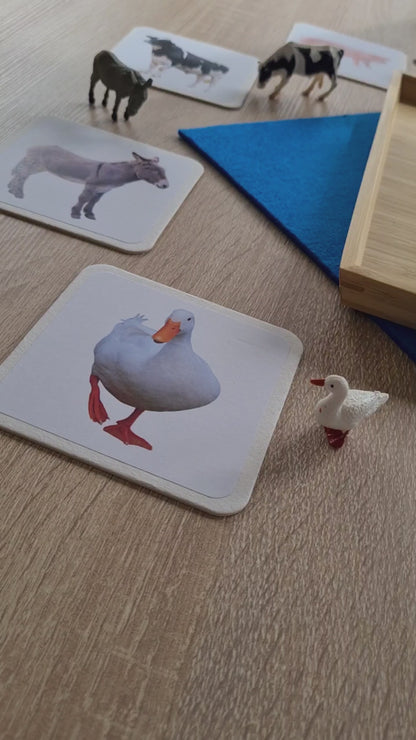 Montessori Zuordnungsspiel Bauernhoftiere Tierkarten+Tierfiguren erkennen & zuordnen