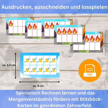 Blitzblick Lernkarten Zahlenraum 1 bis 10 als PDF zum Ausdrucken – Mathe Unterrichtsmaterial 1. Klasse mit Zehnerfeld Karten ca. 7 x 11 cm für Rechnen bis 10