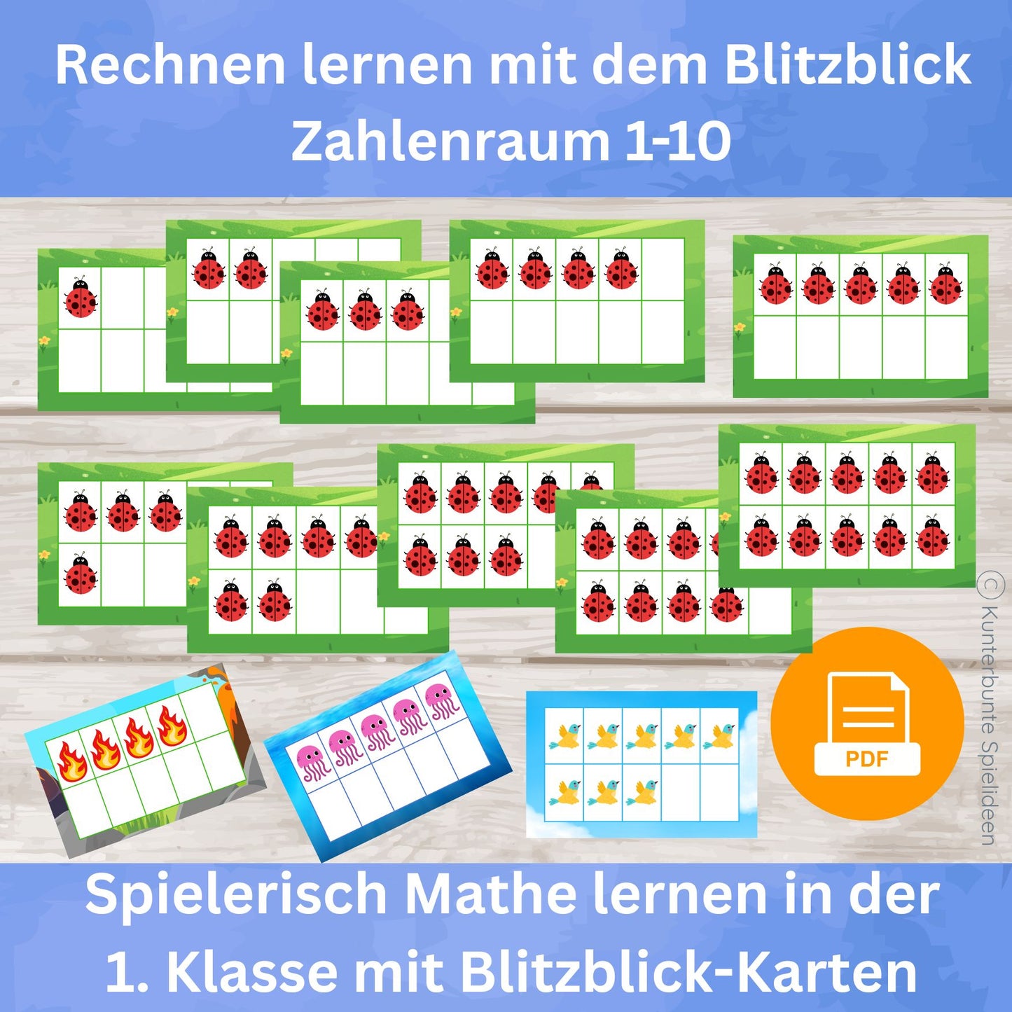 Blitzblick Karten als Mathe Spiel 1. Klasse im Zahlenraum 1 bis 10 – Zehnerfeld Karten zur Zahlzerlegung, Rechnen bis 10 und Ergänzen zur 10 als PDF zum Ausdrucken