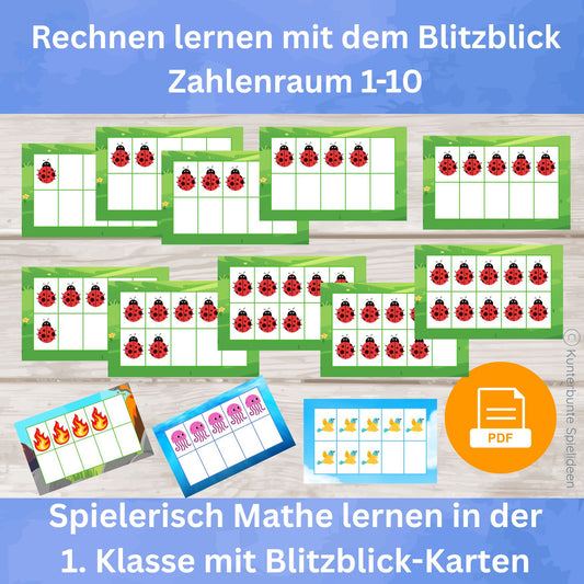 Blitzblick Karten als Mathe Spiel 1. Klasse im Zahlenraum 1 bis 10 – Zehnerfeld Karten zur Zahlzerlegung, Rechnen bis 10 und Ergänzen zur 10 als PDF zum Ausdrucken