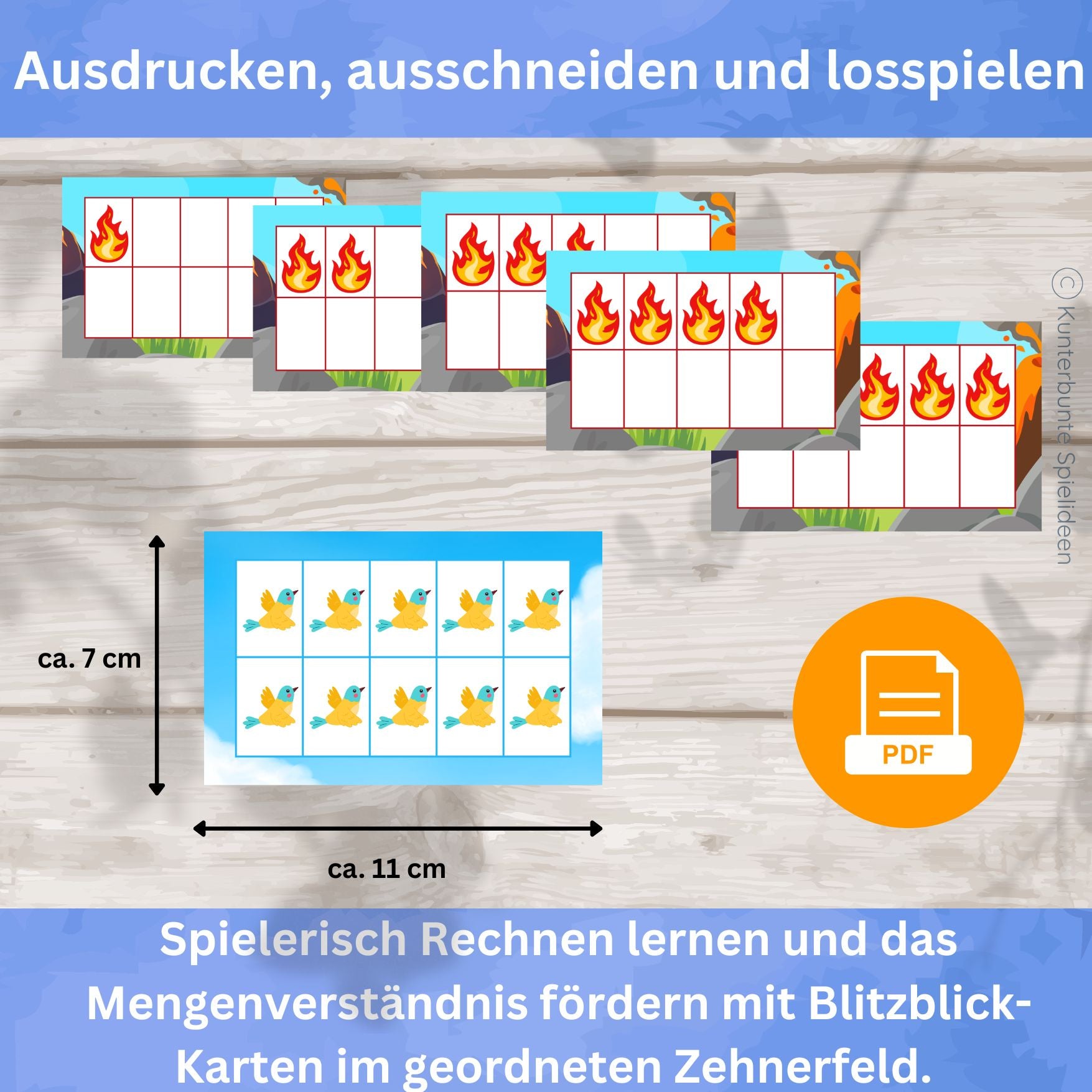 Blitzblick Lernkarten Zahlenraum 1 bis 10 als PDF zum Ausdrucken – Mathe Unterrichtsmaterial 1. Klasse mit Zehnerfeld Karten ca. 7 x 11 cm für Rechnen bis 10