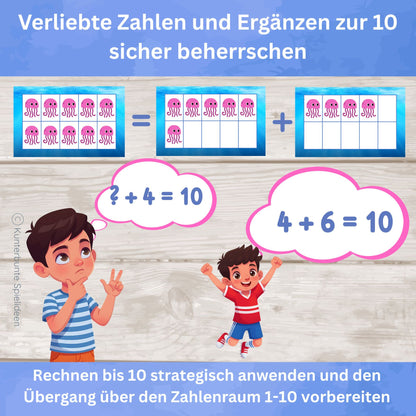 Verliebte Zahlen und Ergänzen zur 10 üben im Zahlenraum 1 bis 10 – Rechnen bis 10 strategisch anwenden mit Blitzblick Lernkarten