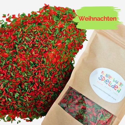 Regenbogenreis Farben Weihnachten Sensory Play Sensorischer Reis für die Weihnachtszeit Sinnesspiel Frühling Sommer Herbst Winter spielen mit Reis Geschenk Pädagogik Montessori Sensorische Spiele Geschenk für Kleinkinder Schüttspiele Geschenk