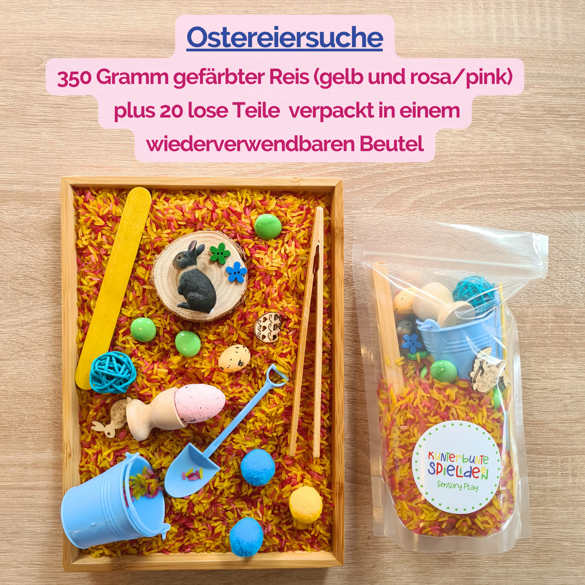 Montessori Beschäftigungsidee für Kinder mit Sensorik Spielset zu Ostern und Frühling